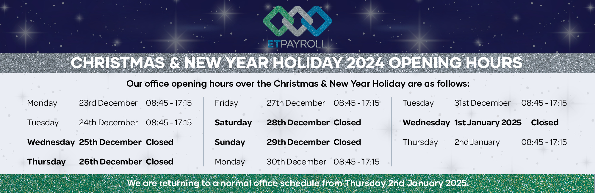 Christmas opening hours